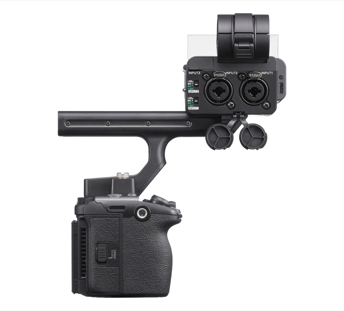 Sony FX5 vista laterale destra con impugnatura